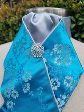 Load image into Gallery viewer, ERA Designer Collection - Pre-tied Stock Tie Plastron Turquoise Oriental Satin with Silver - Imperial
