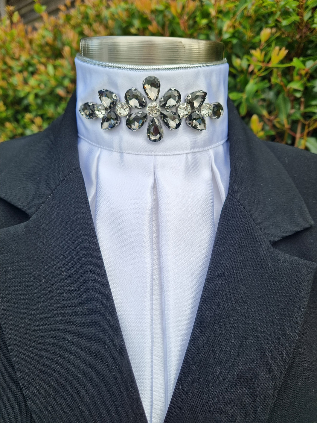 ERA Euro Royale - White satin with Smokey Grey embellishment and silver piping