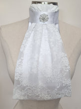Load image into Gallery viewer, ERA EURO GRACE Stock Tie - White lace and satin with choice of brooch
