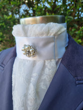 Load image into Gallery viewer, ERA EURO GRACE Stock Tie - White lace and satin with choice of brooch
