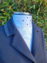 Load image into Gallery viewer, ERA Euro Katharina Pre-tied Stock Tie Plastron - Simone Pearce inspired - White Satin with navy piping &amp; Swarovski Crystals
