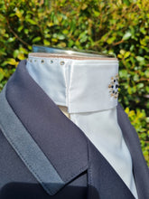 Load image into Gallery viewer, ERA Euro Katharina Pre-tied Stock Tie Plastron - White with rose gold piping &amp; Swarovski Crystals
