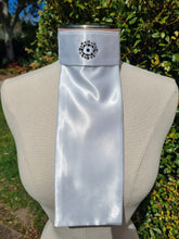 Load image into Gallery viewer, ERA Euro Katharina Pre-tied Stock Tie Plastron - White with rose gold piping &amp; Swarovski Crystals
