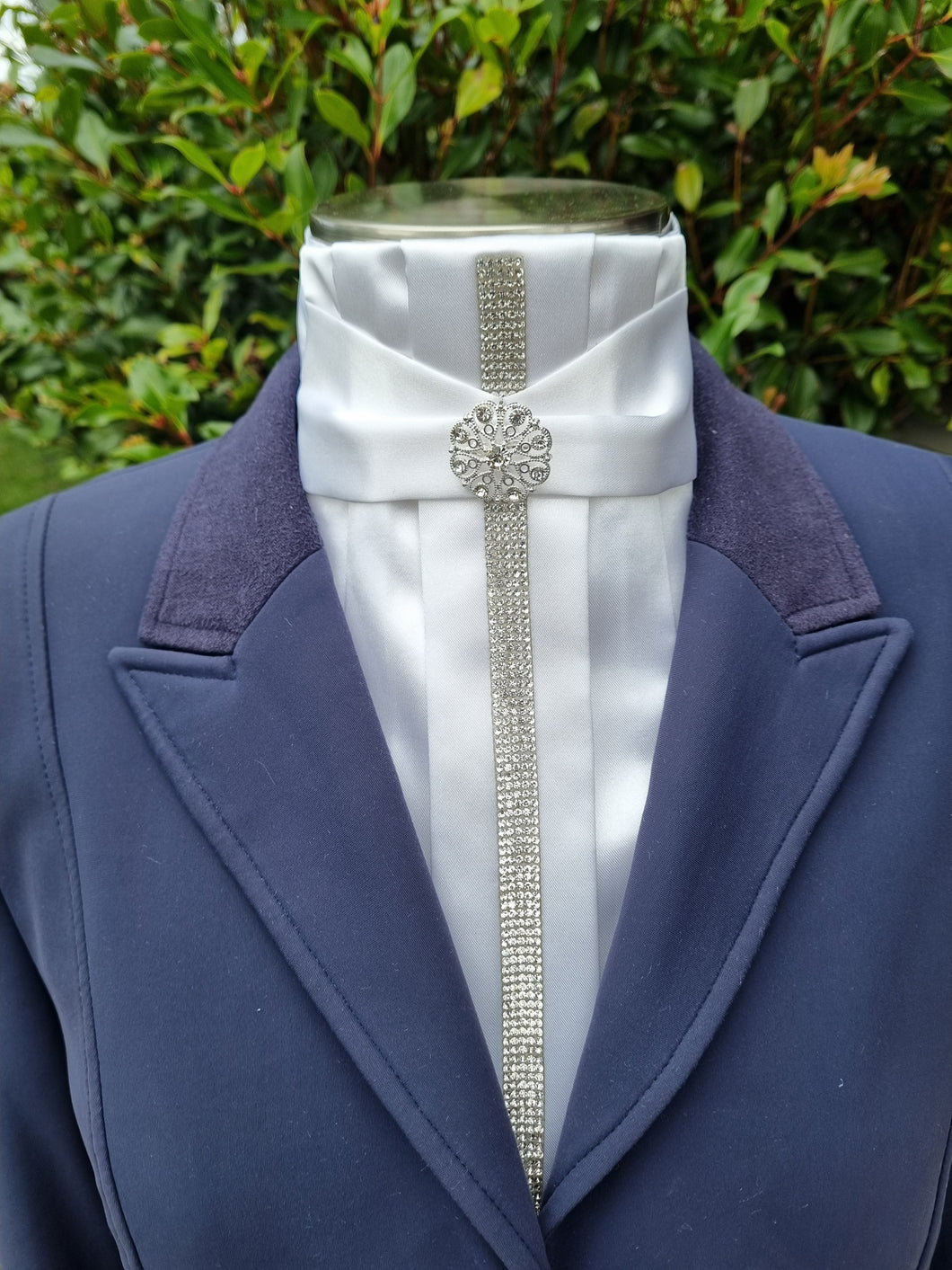 ERA Euro Adelinde Stock Tie - White satin with Crystal trim down centre