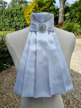Load image into Gallery viewer, ERA Euro Adeline Stock Tie - Pleated White satin_brooch
