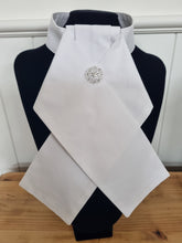 Load image into Gallery viewer, ERA ALEX STOCK TIE - White 100% cotton with pleated centre &amp; brooch
