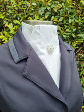 Load image into Gallery viewer, ERA ALEX STOCK TIE - White 100% cotton with pleated centre &amp; brooch
