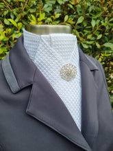 Load image into Gallery viewer, ERA ALEX STOCK TIE - White Waffle Weave poly/cotton with pleated centre &amp; brooch
