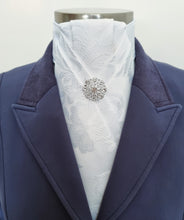 Load image into Gallery viewer, ERA ALEX Stock Tie - White satin with pleated centre &amp; crystal brooch
