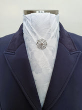 Load image into Gallery viewer, ERA ALEX Stock Tie - White satin with pleated centre &amp; crystal brooch
