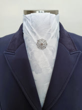 Load image into Gallery viewer, ERA ALEX Stock Tie - CLEARANCE - White Jacquard with pleated centre &amp; crystal brooch
