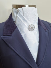 Load image into Gallery viewer, ERA ALEX Stock Tie - White satin with pleated centre &amp; crystal brooch
