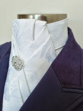 Load image into Gallery viewer, ERA ALEX Stock Tie - White satin with pleated centre &amp; crystal brooch
