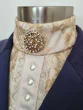 Load image into Gallery viewer, ERA Bib Front –CLEARANCE - Gold lace with ribbon &amp; lace trim and gold brooch
