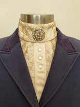 Load image into Gallery viewer, ERA Bib Front –CLEARANCE - Gold lace with ribbon &amp; lace trim and gold brooch
