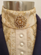 Load image into Gallery viewer, ERA Bib Front –CLEARANCE - Gold lace with ribbon &amp; lace trim and gold brooch
