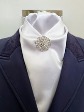 Load image into Gallery viewer, ERA DEB STOCK TIE - White satin with brooch
