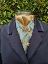 Load image into Gallery viewer, ERA Designer Collection - Pre-tied Stock Tie Plastron - Mint Oriental Brocade - Dragonflies
