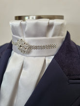 Load image into Gallery viewer, ERA EURO ELKE Stock Tie - Pre-tied pleated stock with Crystal Rhinestone Trim &amp; Brooch
