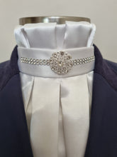 Load image into Gallery viewer, ERA EURO ELKE Stock Tie - Pre-tied pleated stock with Crystal Rhinestone Trim &amp; Brooch
