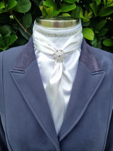 Load image into Gallery viewer, ERA Elle Stock Tie - Soft Ties with Clear Crystal trim, piping and Brooch
