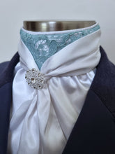 Load image into Gallery viewer, ERA Elle Stock Tie - Soft Ties with Mint Lace detail and Brooch
