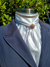 Load image into Gallery viewer, ERA Elle Stock Tie - Soft Ties with Rose Gold &amp; clear crystal trim, piping and Brooch
