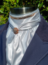 Load image into Gallery viewer, ERA Elle Stock Tie - Soft Ties with Rose Gold &amp; clear crystal trim, piping and Brooch
