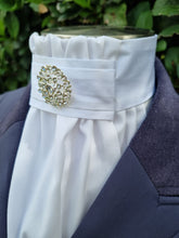 Load image into Gallery viewer, ERA EURO CHARLOTTE STOCKTIE - White Cotton with pleated centre piece and brooch
