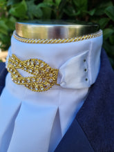 Load image into Gallery viewer, ERA Euro Eliza Stock Tie - White satin with gold crystal embellishment &amp; crystal detail
