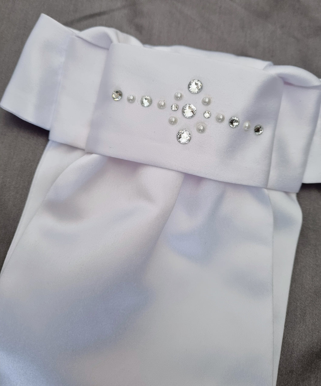 ERA EURO LYNDAL STOCK TIE- White satin or cotton with hand decorated crystals & pearls