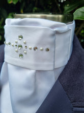 Load image into Gallery viewer, ERA EURO LYNDAL STOCK TIE- White satin or cotton with hand decorated crystals &amp; pearls
