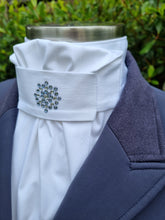 Load image into Gallery viewer, ERA EURO LYNDAL STOCK TIE - White 100% cotton with sapphire Swarovski crystal elements and clear crystals
