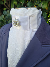 Load image into Gallery viewer, ERA LYNDAL GRACE STOCK TIE - White Chantilly lace with pearl brooch
