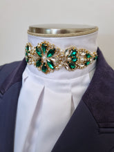 Load image into Gallery viewer, ERA Euro Royale - White satin with Emerald Green embellishment and gold piping
