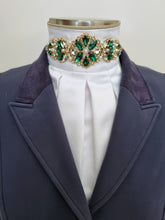 Load image into Gallery viewer, ERA Euro Royale - White satin with Emerald Green embellishment and gold piping
