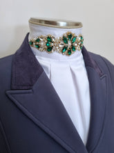 Load image into Gallery viewer, ERA Euro Royale - White satin with Emerald Green embellishment and gold piping
