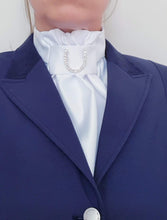 Load image into Gallery viewer, ERA EURO CHARLIZE STOCKTIE - White satin with piping and optional brooch
