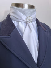 Load image into Gallery viewer, ERA Elle Stardust Stock Tie - White Satin Soft Ties with Silver Stardust and Brooch
