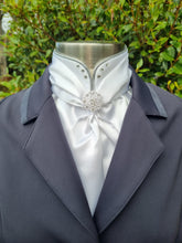 Load image into Gallery viewer, ERA Elle Stock Tie - Soft Ties with Split collar, silver piping and Brooch

