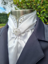 Load image into Gallery viewer, ERA Elle Stock Tie - Soft Ties with Split collar, silver piping and Brooch

