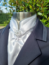 Load image into Gallery viewer, ERA Elle Stock Tie - Soft Ties with Split collar, silver piping and Brooch
