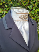 Load image into Gallery viewer, ERA Euro Lyndal Stock Tie - White satin with Plume Embellishment - Silver or rose gold
