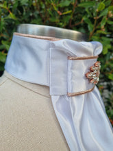 Load image into Gallery viewer, ERA Euro Lyndal Stock Tie - White satin with Plume Embellishment - Silver or rose gold
