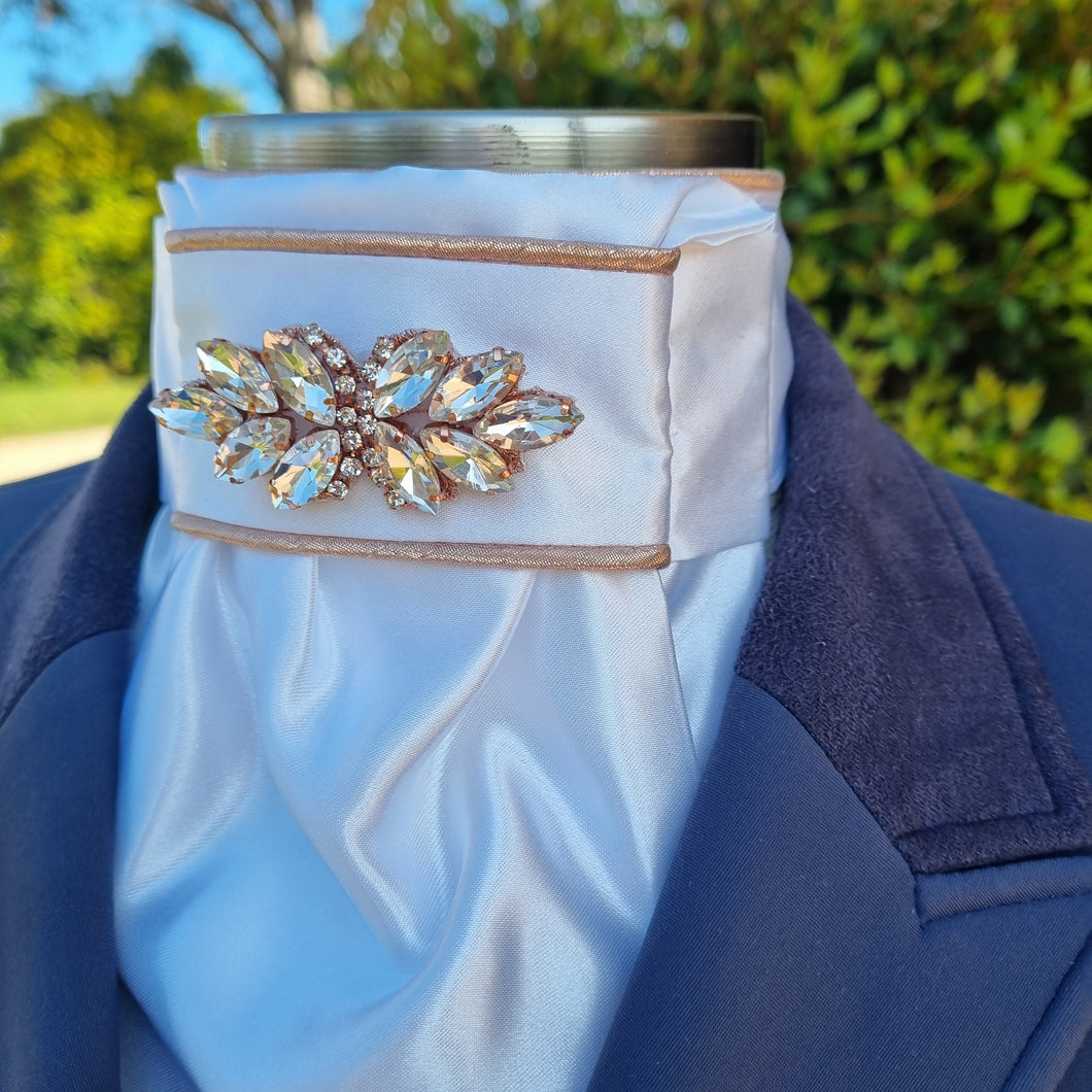 ERA Euro Lyndal Stock Tie - White satin with Rose Gold Embellishment