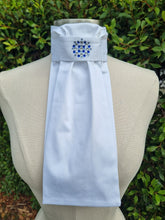 Load image into Gallery viewer, ERA EURO LYNDAL COTTON STOCK TIE - White 100% cotton with clear, sapphire and Royal Blue crystals
