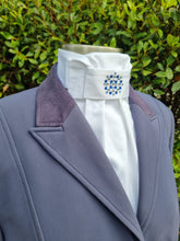 Load image into Gallery viewer, ERA EURO LYNDAL COTTON STOCK TIE - White 100% cotton with clear, sapphire and Royal Blue crystals
