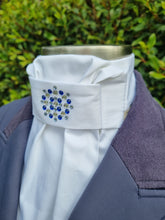 Load image into Gallery viewer, ERA EURO LYNDAL COTTON STOCK TIE - White 100% cotton with clear, sapphire and Royal Blue crystals
