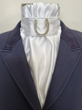 Load image into Gallery viewer, ERA EURO CHARLIZE STOCKTIE - White satin with piping and optional brooch
