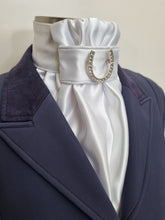 Load image into Gallery viewer, ERA EURO CHARLIZE STOCKTIE - White satin with piping and optional brooch
